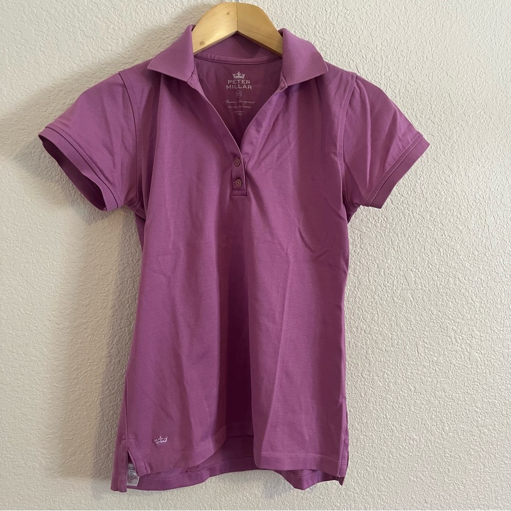Peter Millar Women’s Purple Two Button V-Neck Polo Shirt Top Golf Tennis